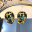 Vintage Round Alloy Glass Stud Earrings with Carved Floral Design and Colored Glass Pearls