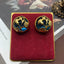 Vintage Round Alloy Glass Stud Earrings with Carved Floral Design and Colored Glass Pearls