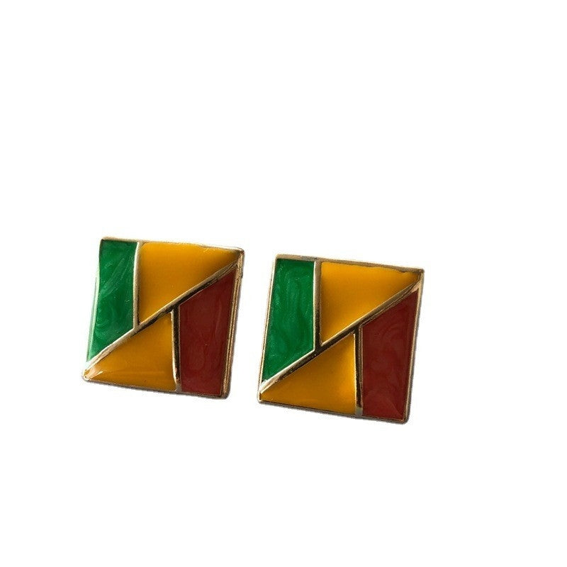 Vintage Square Alloy & Botanical Pearl Geometric Drop Earrings