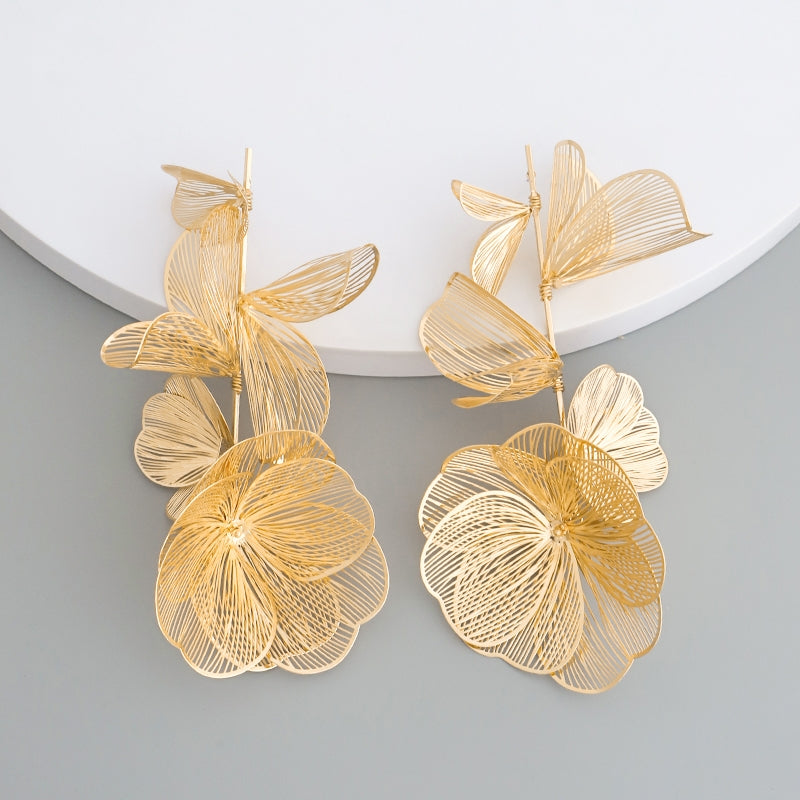 Vintage Gold Plated Floral Filigree Earrings