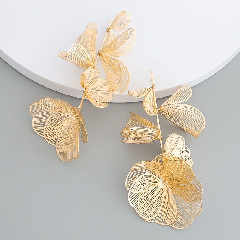 Vintage Gold Plated Floral Filigree Earrings