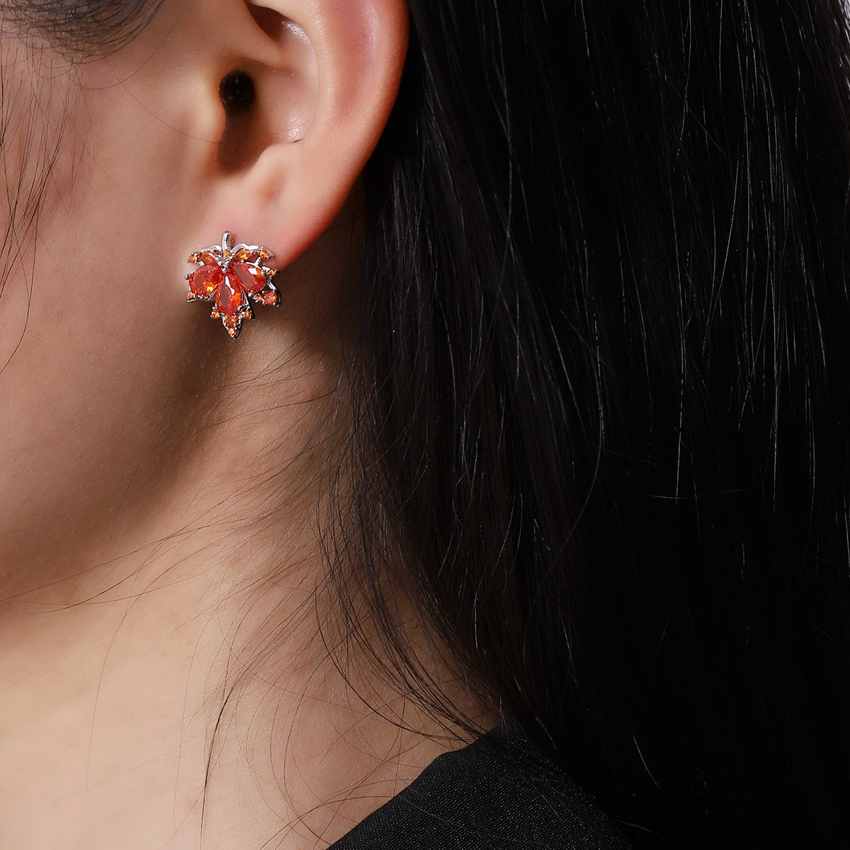 Vintage Leaf Alloy Stud Earrings - Red Maple Design, Elegant & Luxurious 2023 Collection