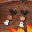 Vintage Pumpkin Patchwork Wood Ghost Bat Earrings