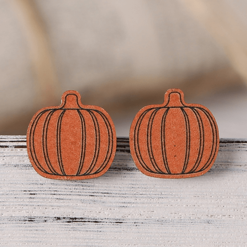 Vintage Halloween Pumpkin Ghost Bat Tassel Wooden Stud Earrings for Women