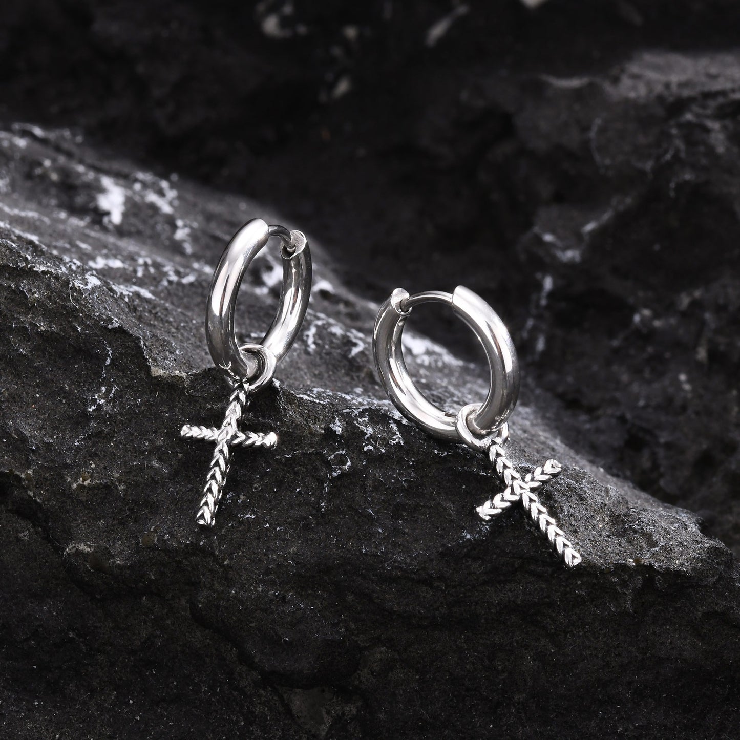 Vintage Punk Cross Stainless Steel Dangle Earrings for Men