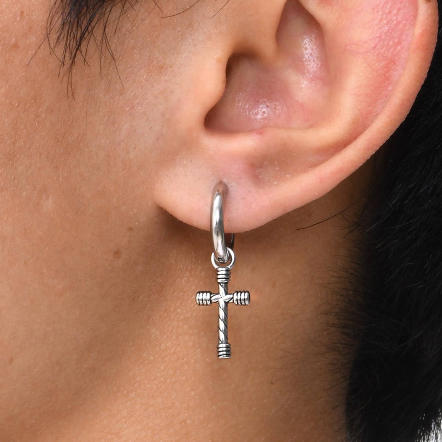 Vintage Punk Cross Stainless Steel Dangle Earrings for Men