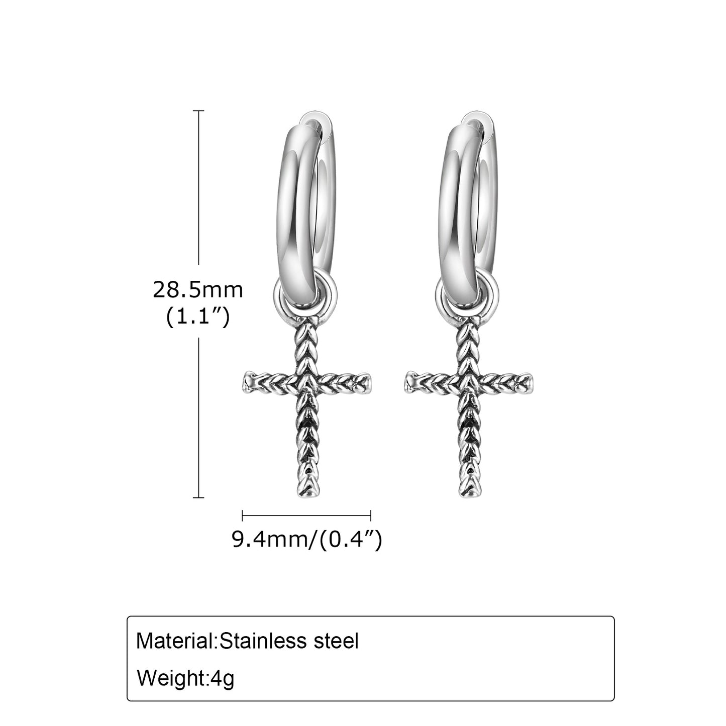 Vintage Punk Cross Stainless Steel Dangle Earrings for Men