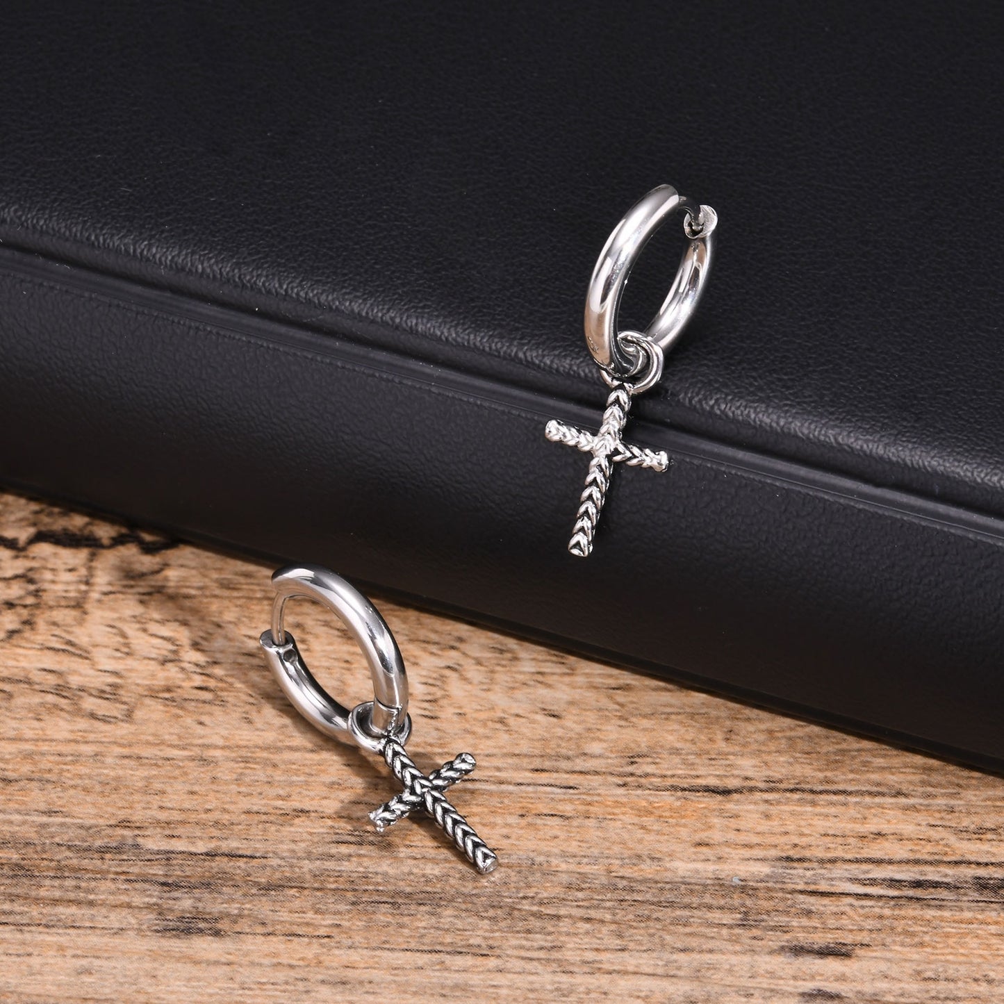Vintage Punk Cross Stainless Steel Dangle Earrings for Men