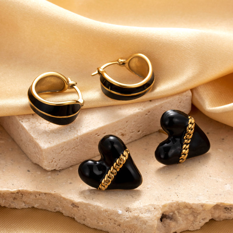 18K Gold Plated Stainless Steel Heart Round Design Earrings