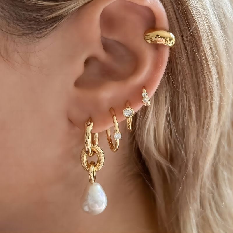 Vintage Round Polished 18k Gold Plated Stainless Steel Ear Cuffs for Women