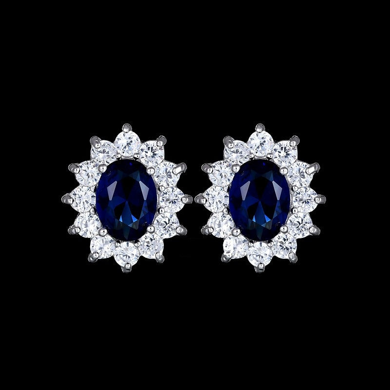 Vintage Oval Zircon Inlay White Gold Plated Ear Clips Studs