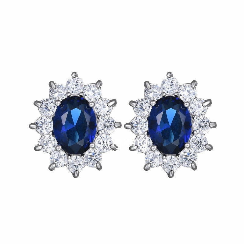 Vintage Oval Zircon Inlay White Gold Plated Ear Clips Studs