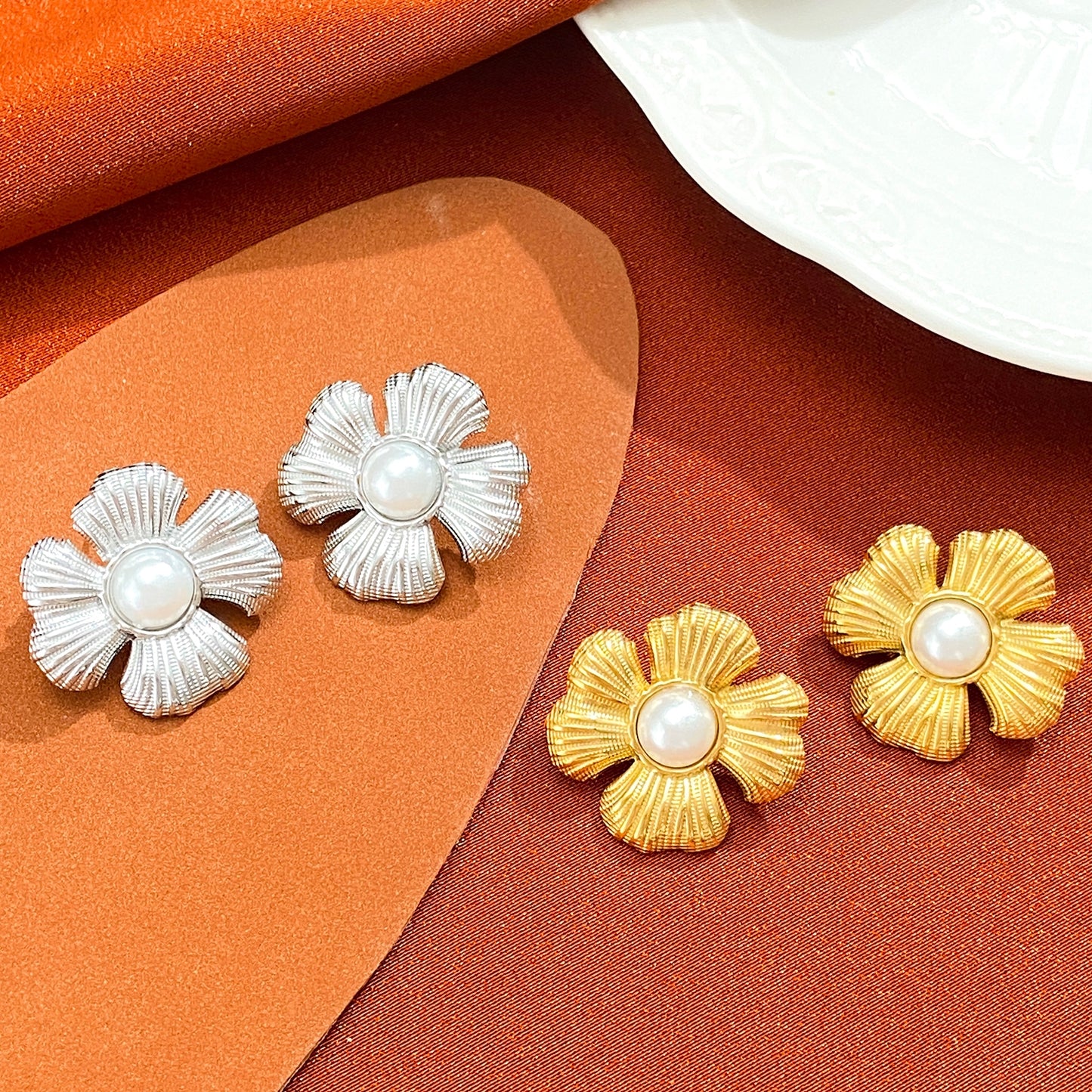 Vintage Heart & Geometric Flower Titanium Steel Earrings