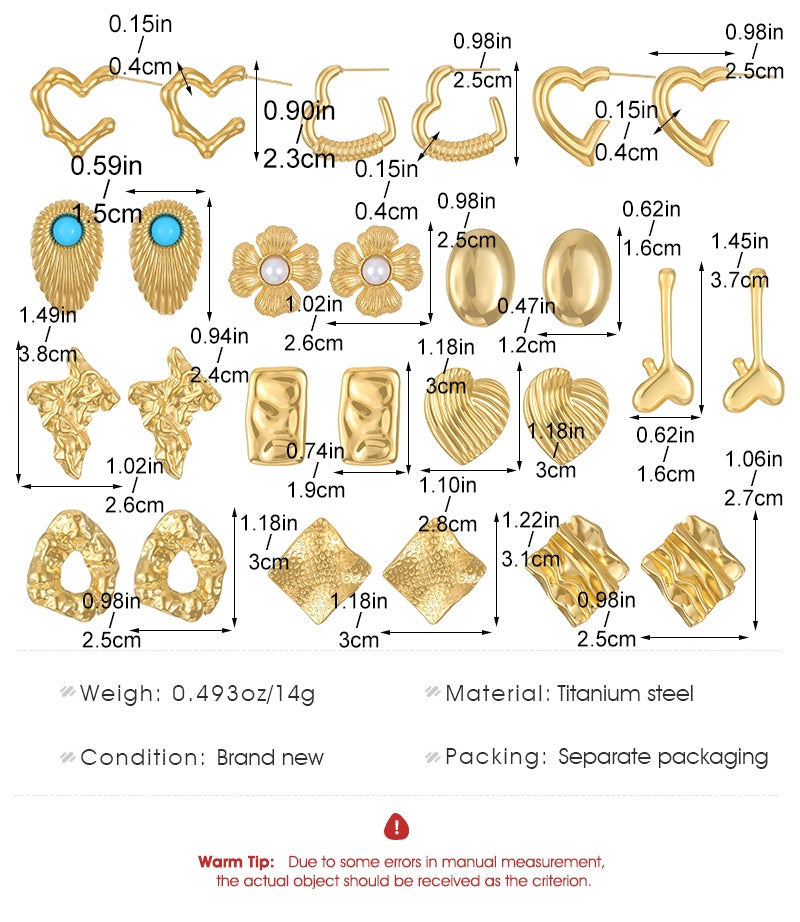 Vintage Heart & Geometric Flower Titanium Steel Earrings