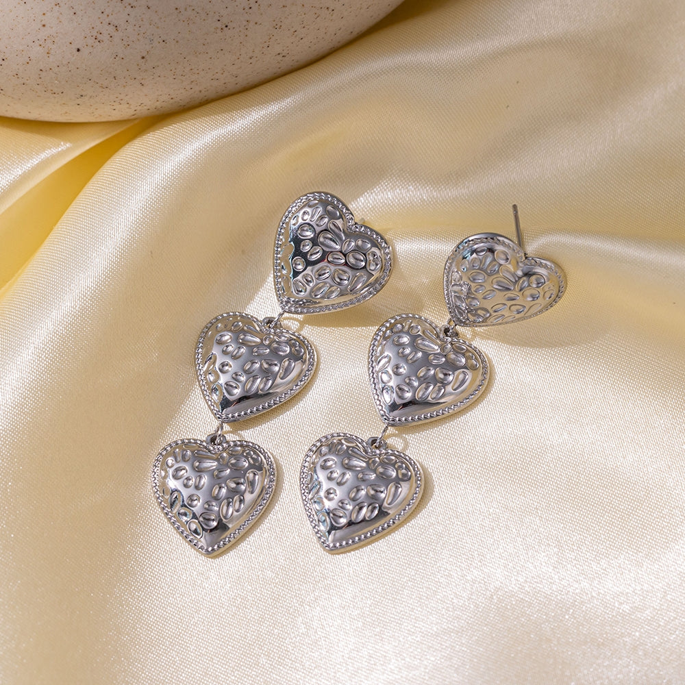 Vintage Heart Shape 18K Gold Plated Stainless Steel Drop Earrings