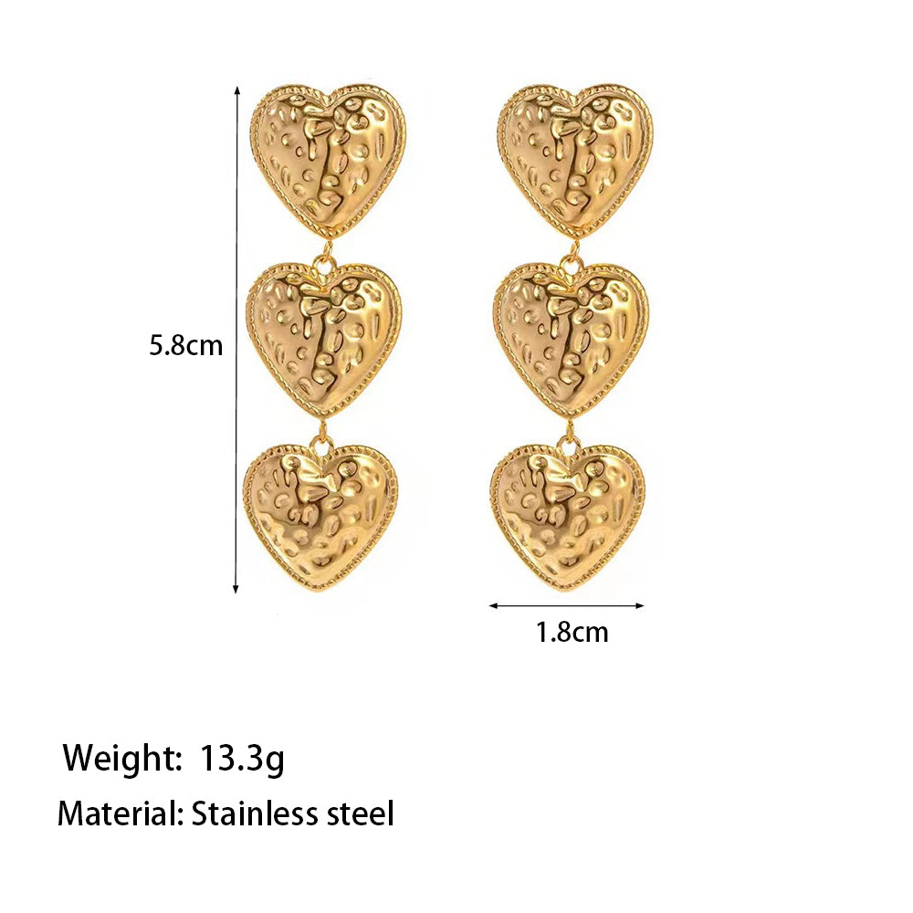 Vintage Heart Shape 18K Gold Plated Stainless Steel Drop Earrings