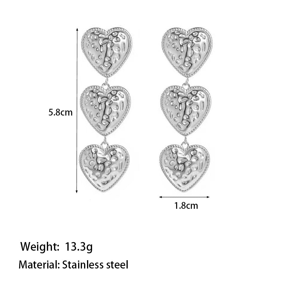 Vintage Heart Shape 18K Gold Plated Stainless Steel Drop Earrings