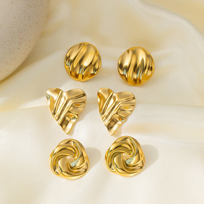 1 Pair Vintage Geometric 18K Gold Plated Stainless Steel Ear Studs