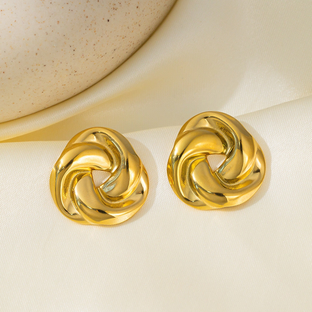 1 Pair Vintage Geometric 18K Gold Plated Stainless Steel Ear Studs