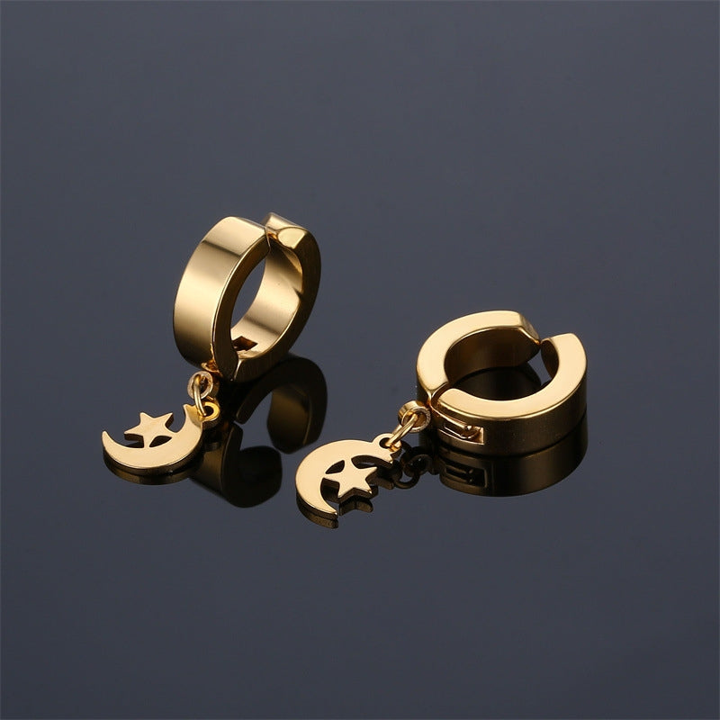 Vintage Star and Moon Stainless Steel Clip-On Earrings