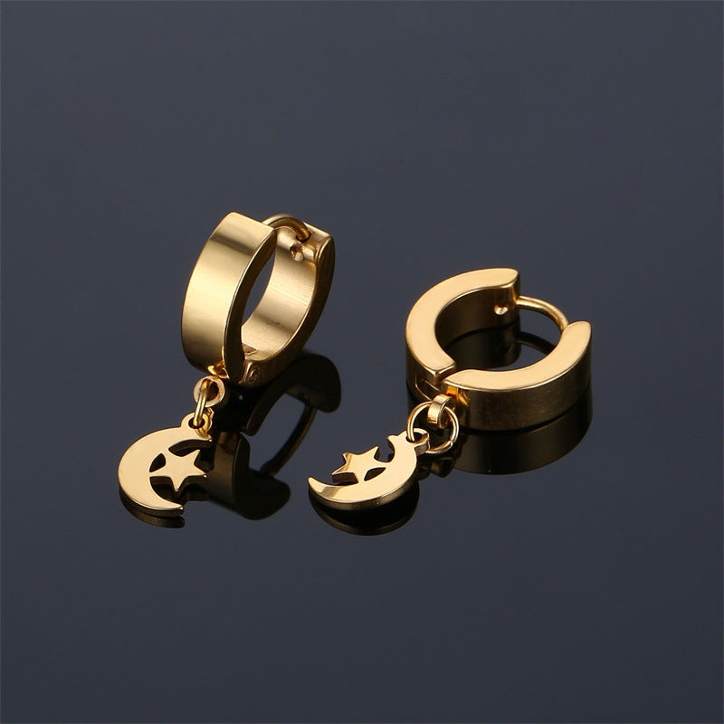 Vintage Star and Moon Stainless Steel Clip-On Earrings