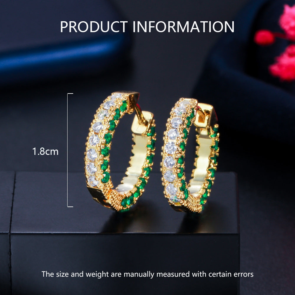 1 Pair Korean Style Zircon Inlay Circle Earrings 14K Gold Plated Copper