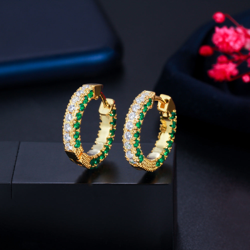 1 Pair Korean Style Zircon Inlay Circle Earrings 14K Gold Plated Copper