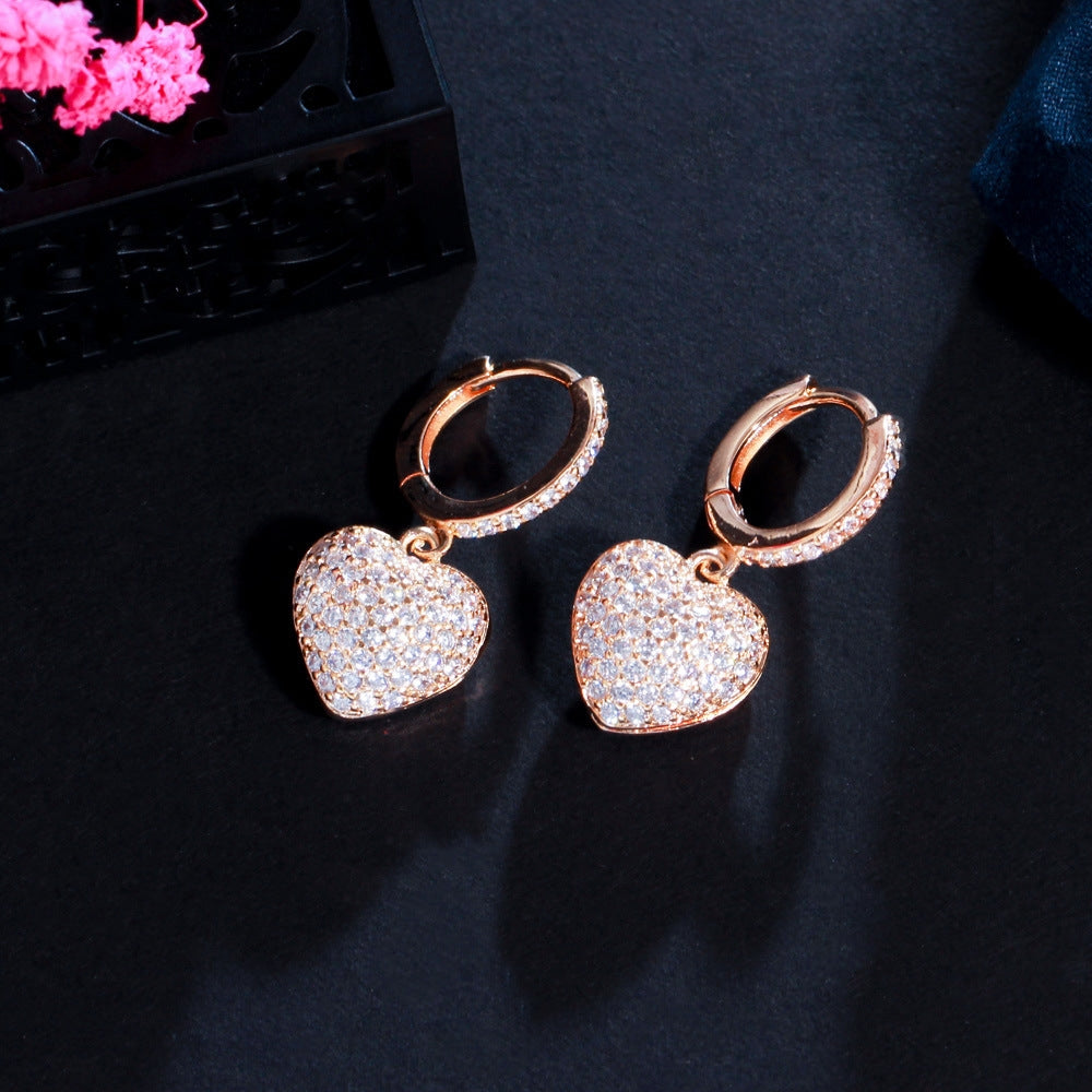 1 Pair Korean Style Heart Shape Zircon White Gold Plated Earrings