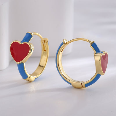 Y2K Vintage Heart Shape Enamel 18k Gold Plated Hoop Earrings