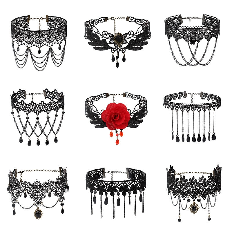 Polka Dots Tassel Acrylic Lace Gothic Choker Necklace for Women