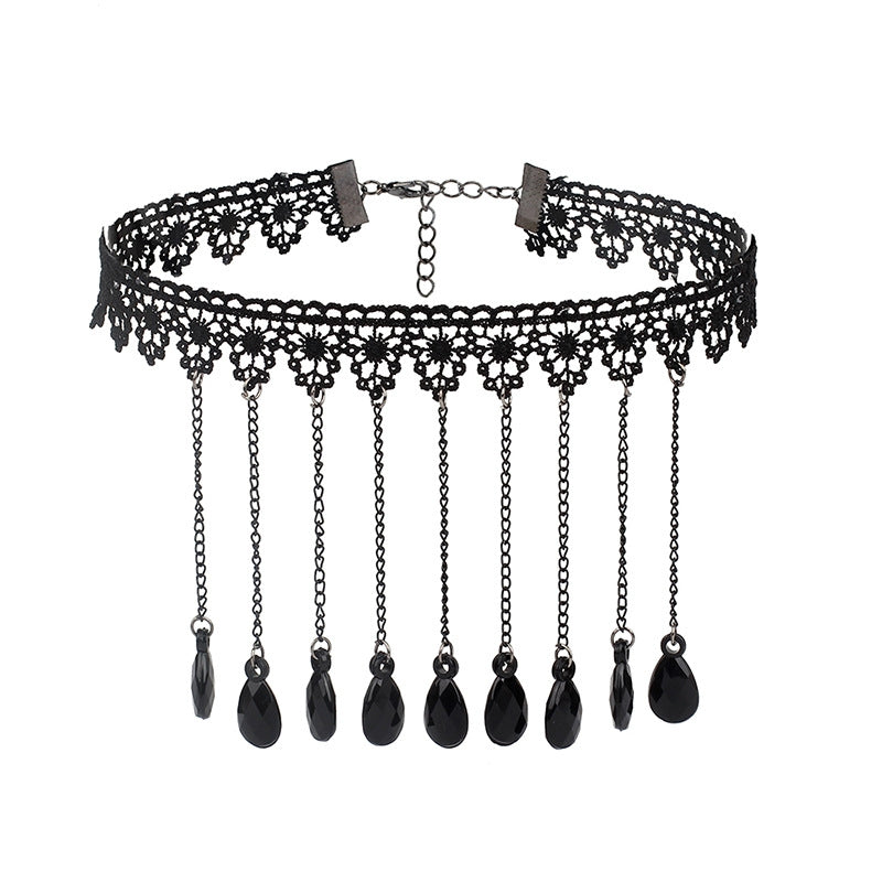 Polka Dots Tassel Acrylic Lace Gothic Choker Necklace for Women