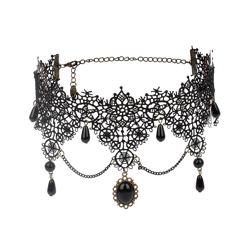 Polka Dots Tassel Acrylic Lace Gothic Choker Necklace for Women