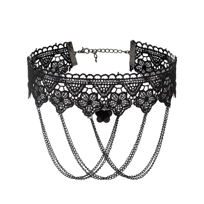 Polka Dots Tassel Acrylic Lace Gothic Choker Necklace for Women