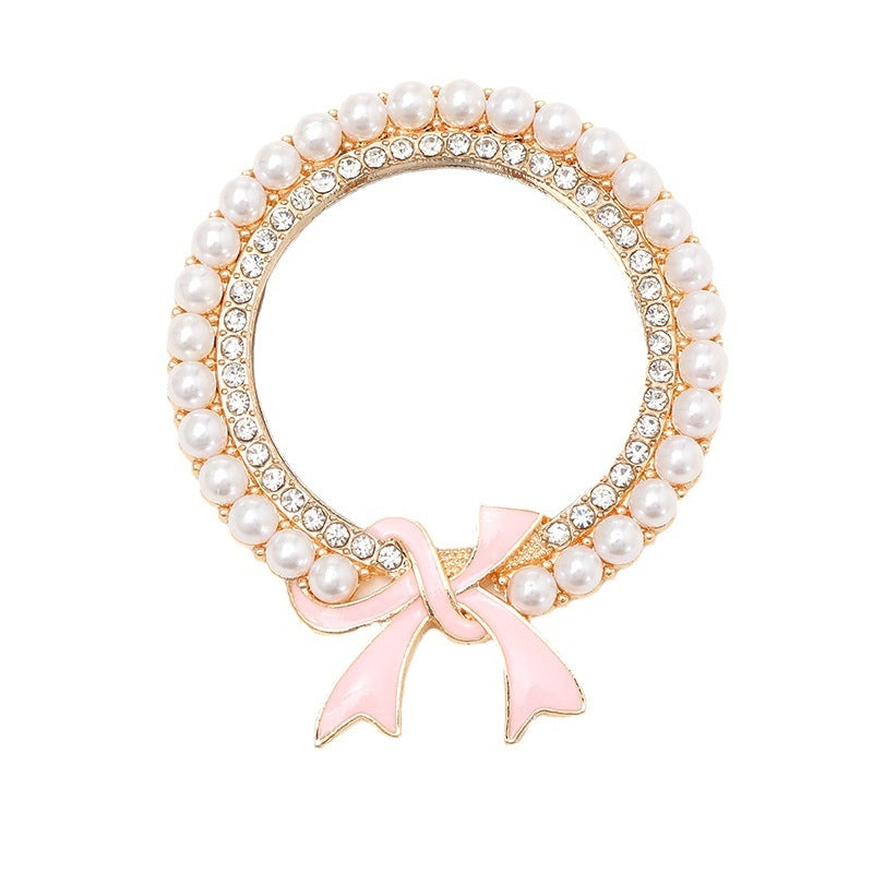 1 Piece 1 Pair 55*65mm Metal Rhinestones Pearl Bow Knot Polished DIY Accessories & Round Pearl Mirror Phone Decoration with Enamel Ribbon Makeup Mirror