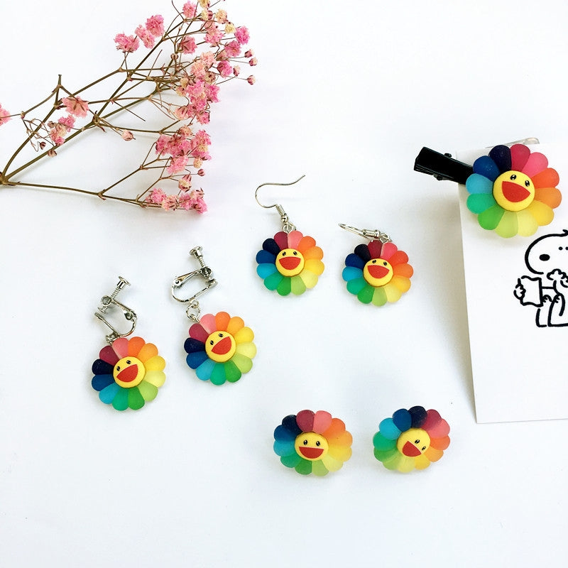 1 Piece 1 Pair Cartoon Style Flower Resin Women's Ear Clips Ear Studs Ear Hook