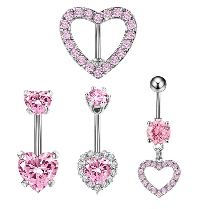 Heart Shape Zircon Inlay Stainless Steel Belly Ring