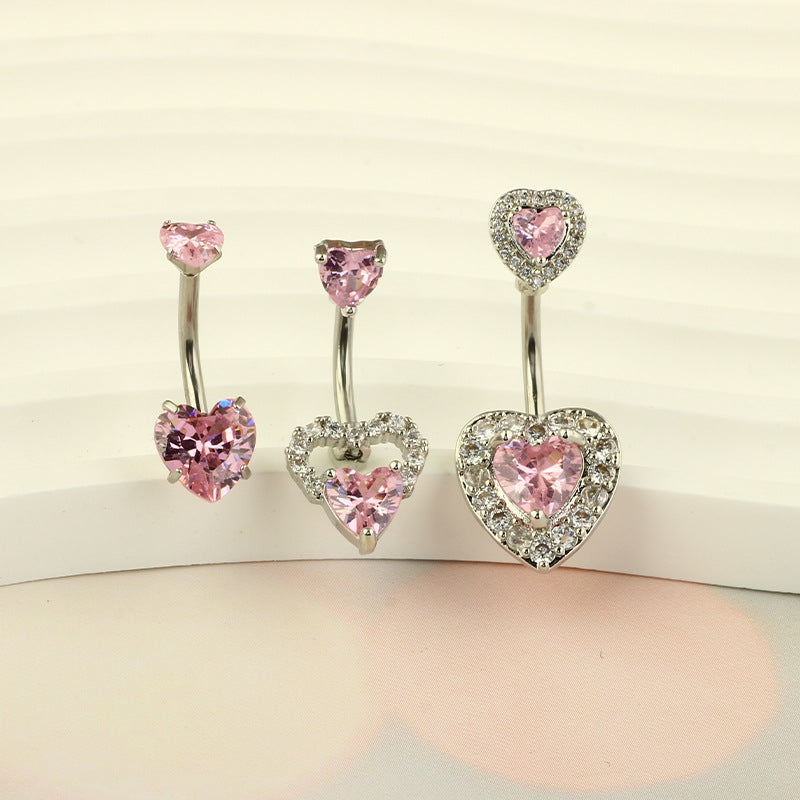 Heart Shape Zircon Inlay Stainless Steel Belly Ring Set