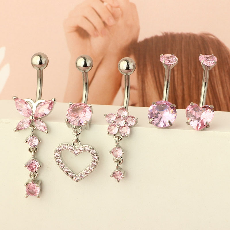 1 Piece 1 Set Belly Rings Simple Style Heart Shape 316 Stainless Steel  Inlay Zircon