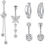 1 Piece Heart & Butterfly Zircon Inlay Stainless Steel Belly Ring Set