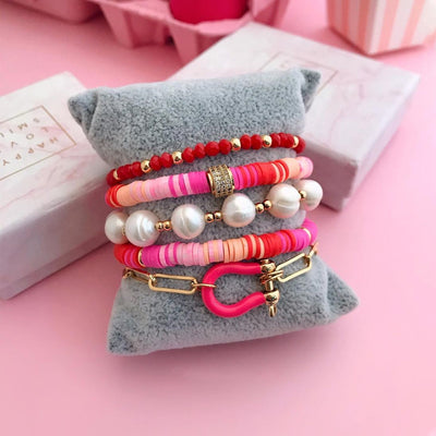 Casual Geometric Pearl Knitted Bohemian Multi-Layered Beaded Bracelet Set for Women