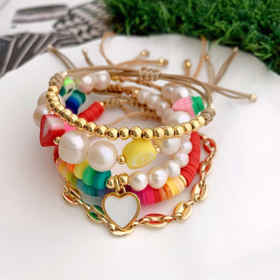 Modern Geometric Pearl & Bohemian Multi-Layered Beaded Bracelet Set for Women