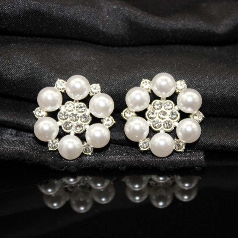 Zinc Alloy Rhinestone Pearl Flower Decorative Buckle 23mm