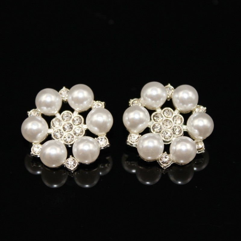 Zinc Alloy Rhinestone Pearl Flower Decorative Buckle 23mm