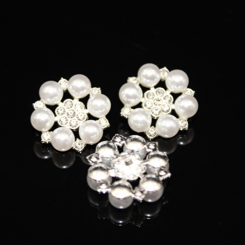 Zinc Alloy Rhinestone Pearl Flower Decorative Buckle 23mm