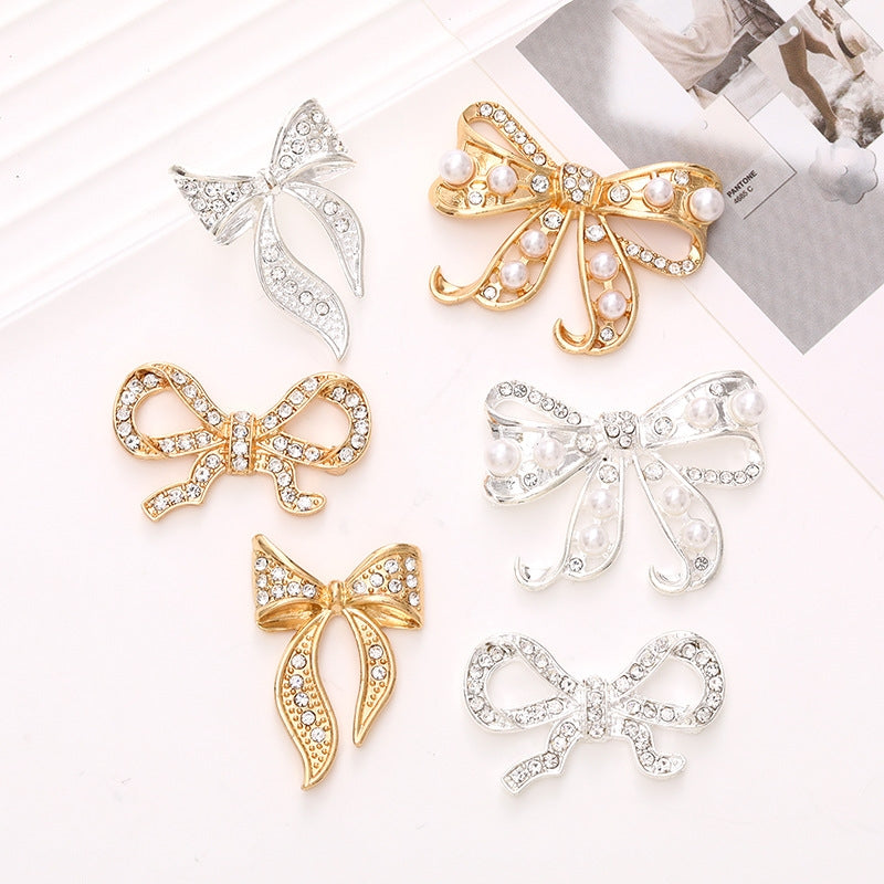 Zinc Alloy Rhinestone Pearl Bow Knot DIY Accessories for Phone Cases and Shoes