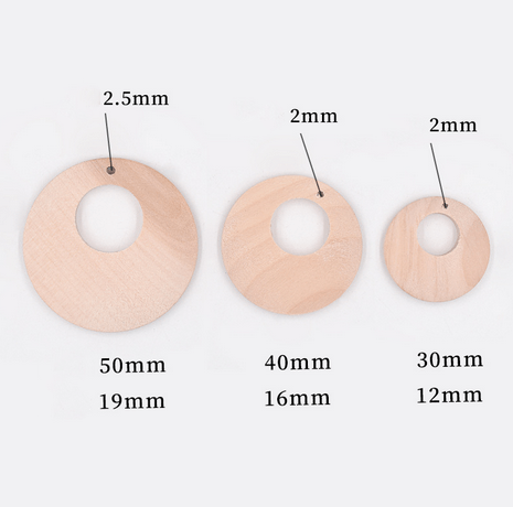 Wooden Geometric Round Pendant Earring Findings - 30mm/40mm/50mm