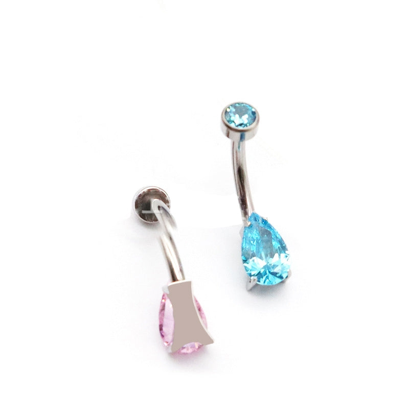 Solid Color Pure Titanium Zircon Inlay Teardrop Belly Ring