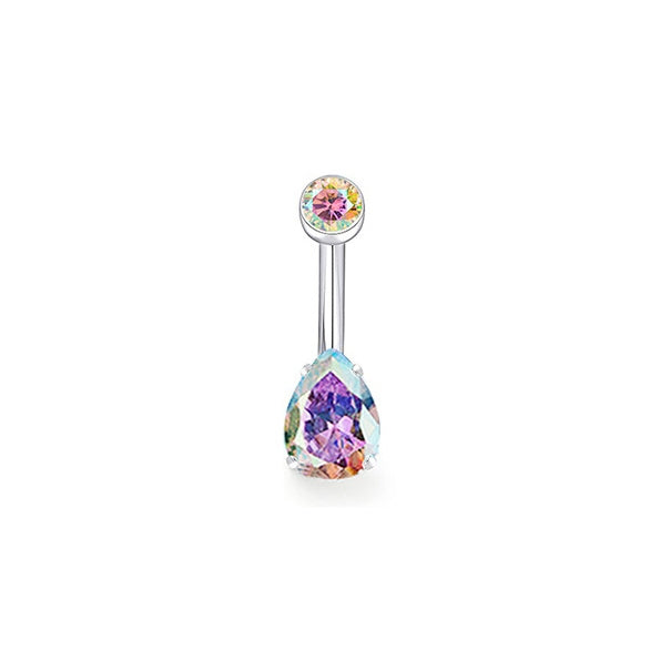 Solid Color Pure Titanium Zircon Inlay Teardrop Belly Ring