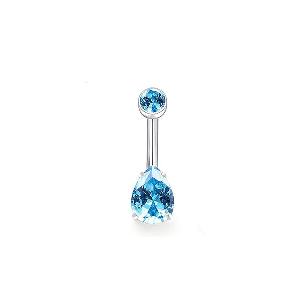 Solid Color Pure Titanium Zircon Inlay Teardrop Belly Ring