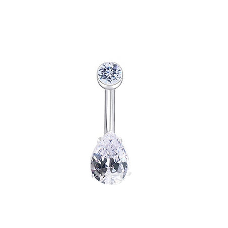 Solid Color Pure Titanium Zircon Inlay Teardrop Belly Ring